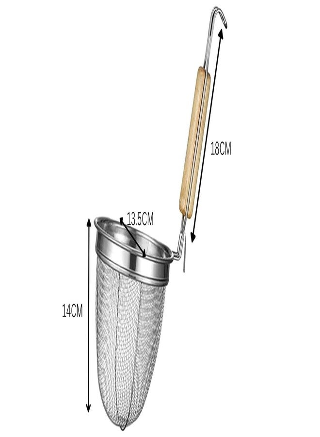 OlRADA Stainless Steel Pasta and Noodle Strainer Basket | Micro-Perforated Mesh Design with Sturdy Wooden Handle | Quick Drying Anti-Corrosion Spider Drainer 1Pcs (12inch) - Image 2